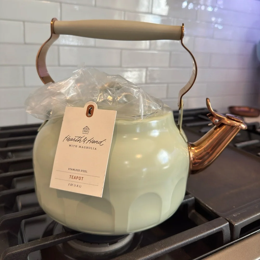 Hearth & Hand 2qt Stainless Steel Arch Cutout Teapot Serene Green- RARE FIND